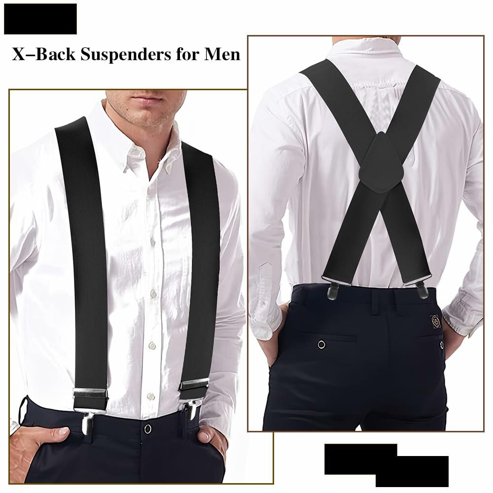 Koudindg 2-Pack Camel 2" Wide X-Back Adjustable Suspenders with 5 Clips