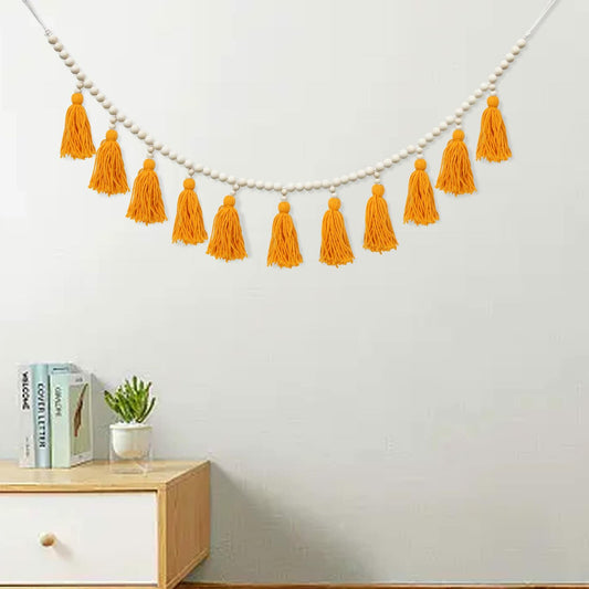 Tassels Garland Wood Bead Boho Decor Macrame Banner Yellow Nursery Baby Shower