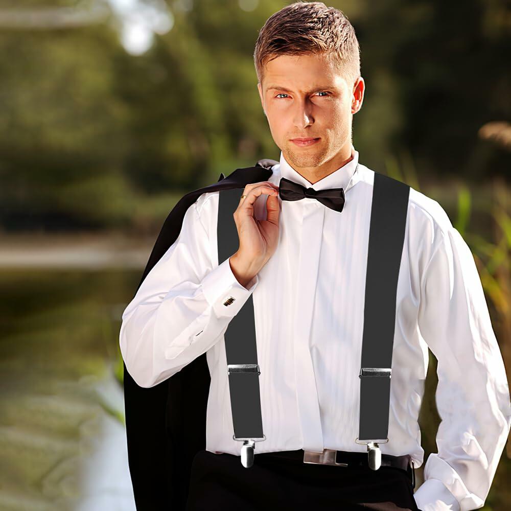 Koudindg 2-Pack Camel 2" Wide X-Back Adjustable Suspenders with 5 Clips