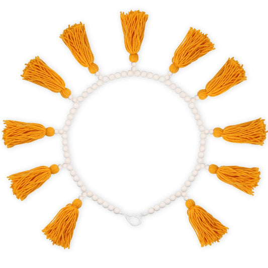 Tassels Garland Wood Bead Boho Decor Macrame Banner Yellow Nursery Baby Shower