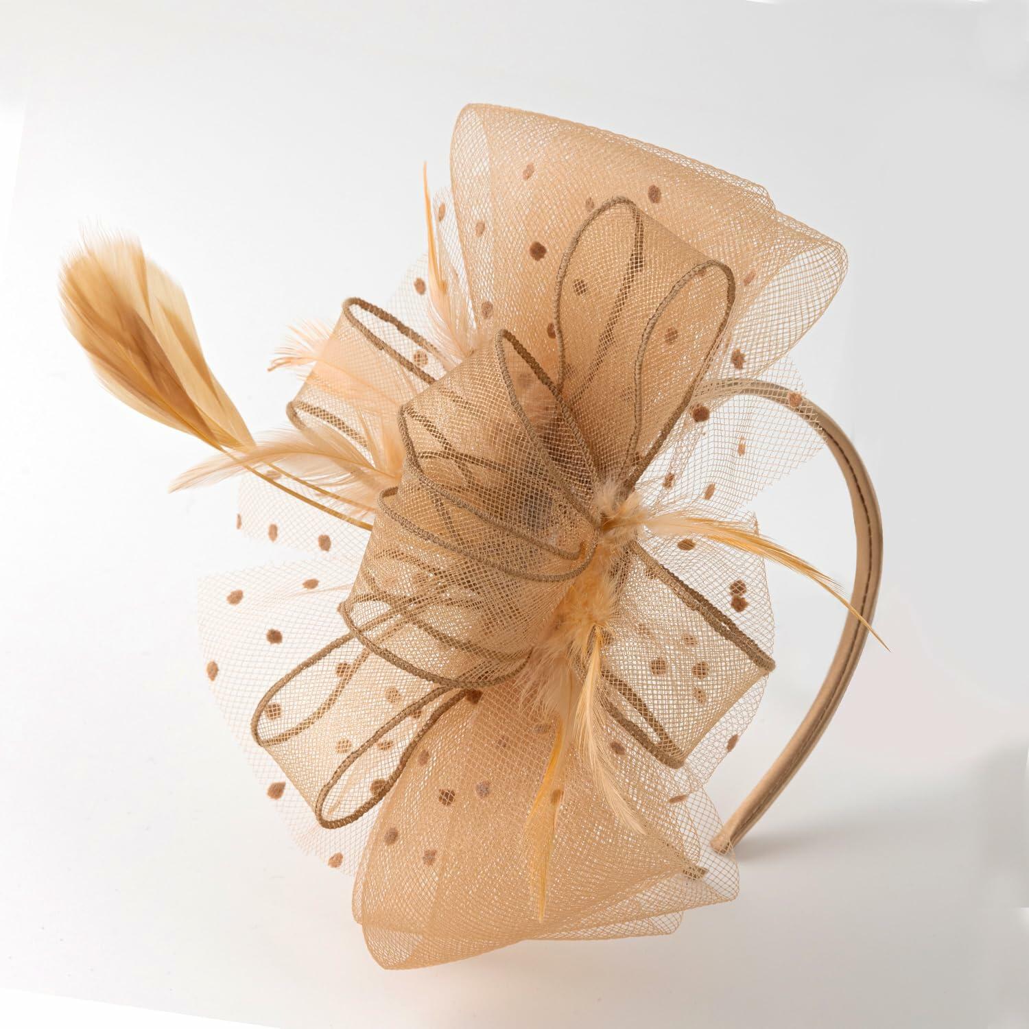 Unpifolov Fascinators Flower Mesh Feathers Headwear Dark Yellow