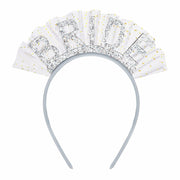 BAHABY Silver Glitter Bride Headband with Short Veil Bridal Shower Wedding