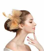 Unpifolov Fascinators Flower Mesh Feathers Headwear Dark Yellow