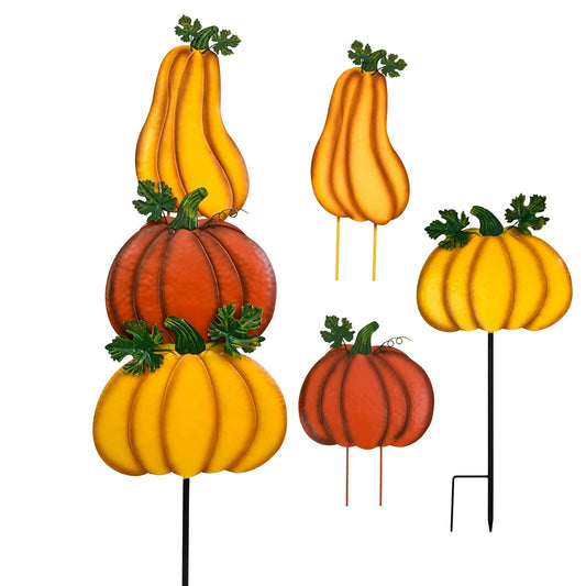ALLADINBOX Rustic Stacked 3 Pumpkin Yard Stake Thanksgiving Fall Decor