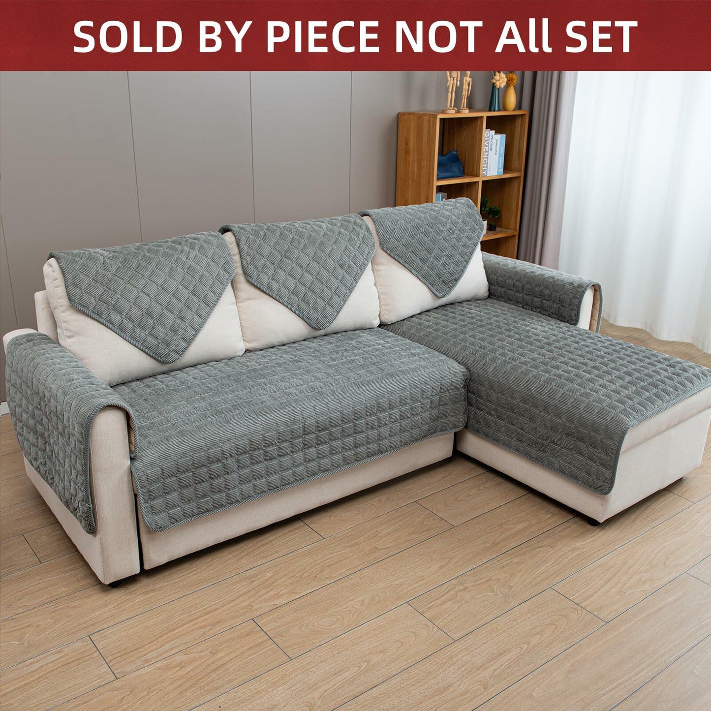 TAOMOCASTL Corduroy Sectional Sofa Cover Non Slip Washable Gray 28x70 1pc