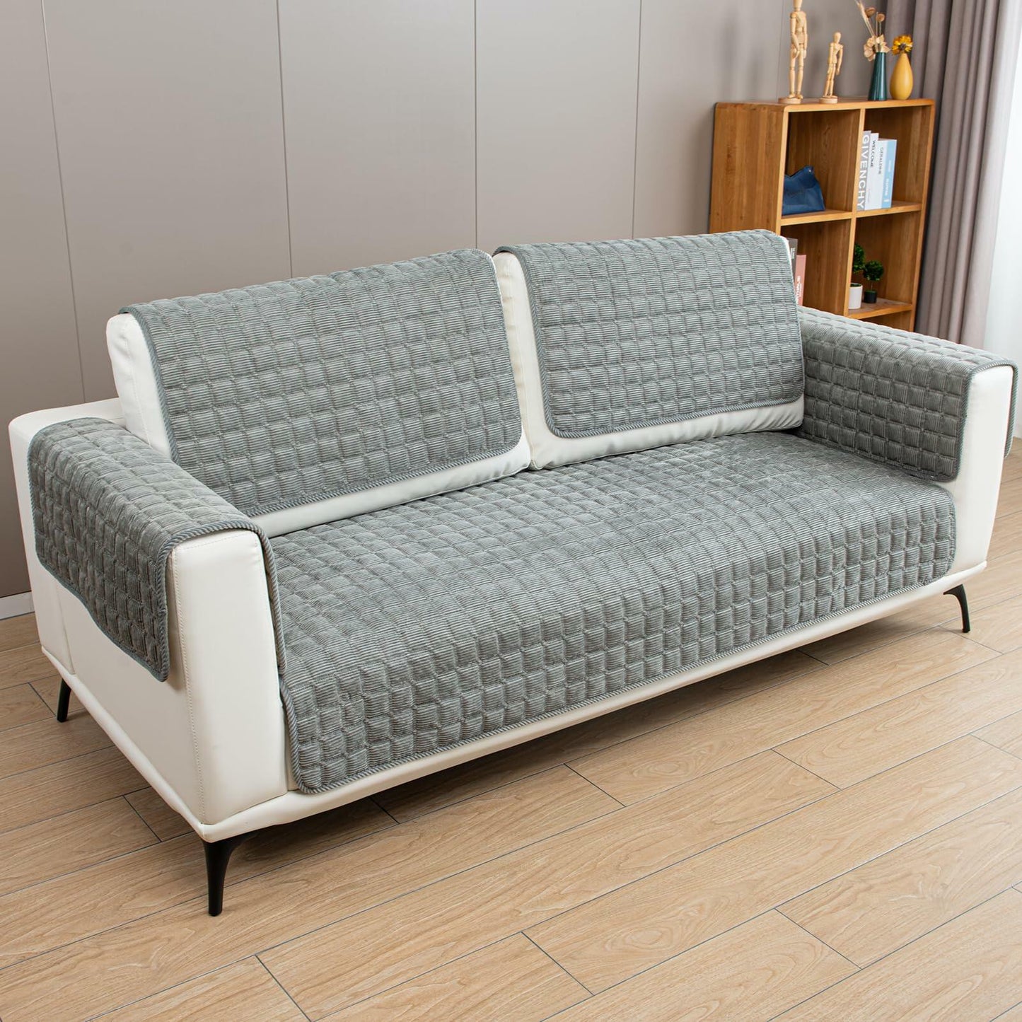 TAOMOCASTL Corduroy Sectional Sofa Cover Non Slip Washable Gray 28x70 1pc