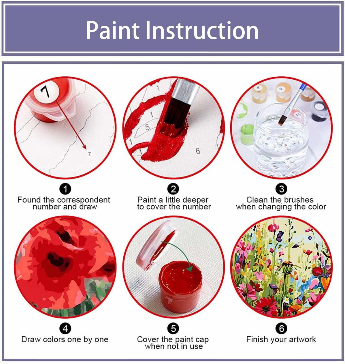 [Like New] Eiazuiks Paint by Number Kit Wild Flower 12x16 with Frame & Brushes