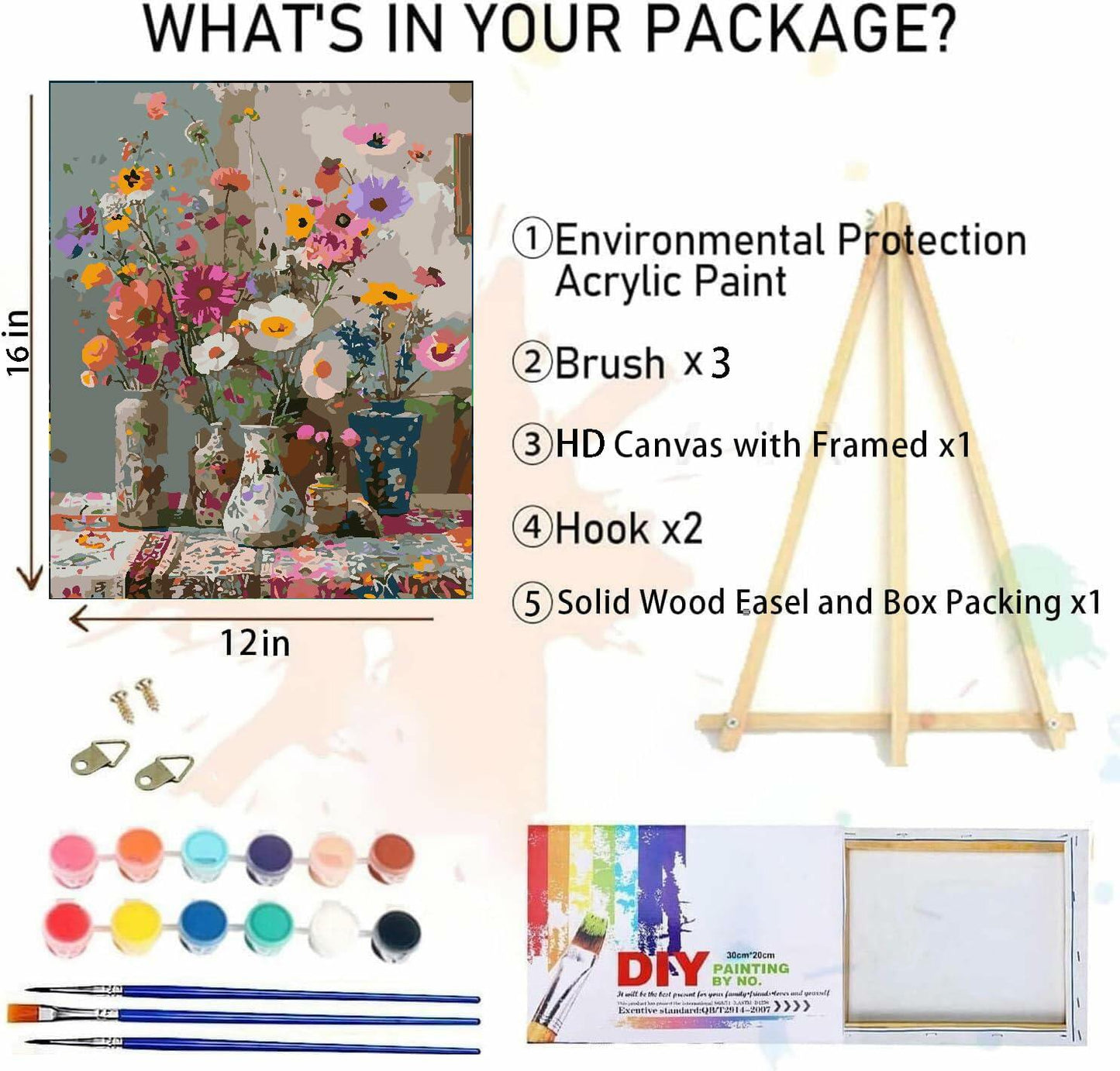 Eiazuiks Paint by Number Kit for Adults 12x16 Little Daisy with Frame & Brushes
