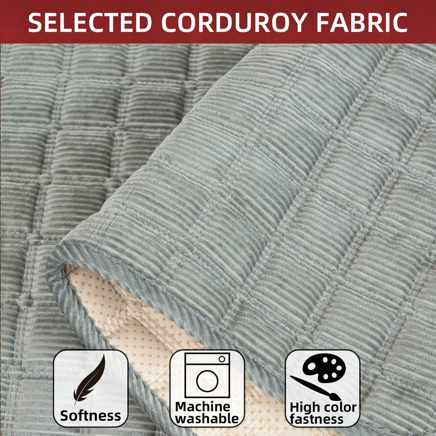 TAOMOCASTL Corduroy Sectional Sofa Cover Non Slip Washable Gray 28x70 1pc