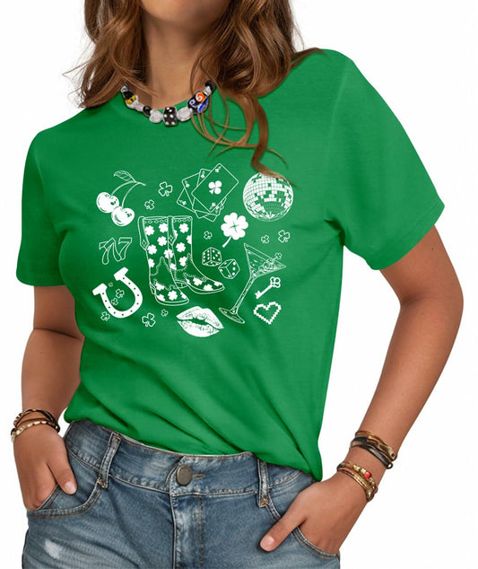 JMHACHY Women's St. Patrick's Shamrock T-Shirt Green Size S