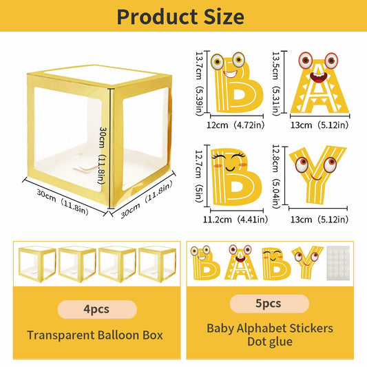 [Like New] Onteftshop Baby Boxes Letters Party Decorations Transparent Gold 4pcs