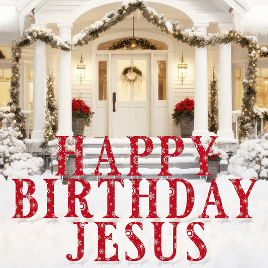 DoubleFill Happy Birthday Jesus Yard Sign Letters 18 Pc with Stake Snowflake