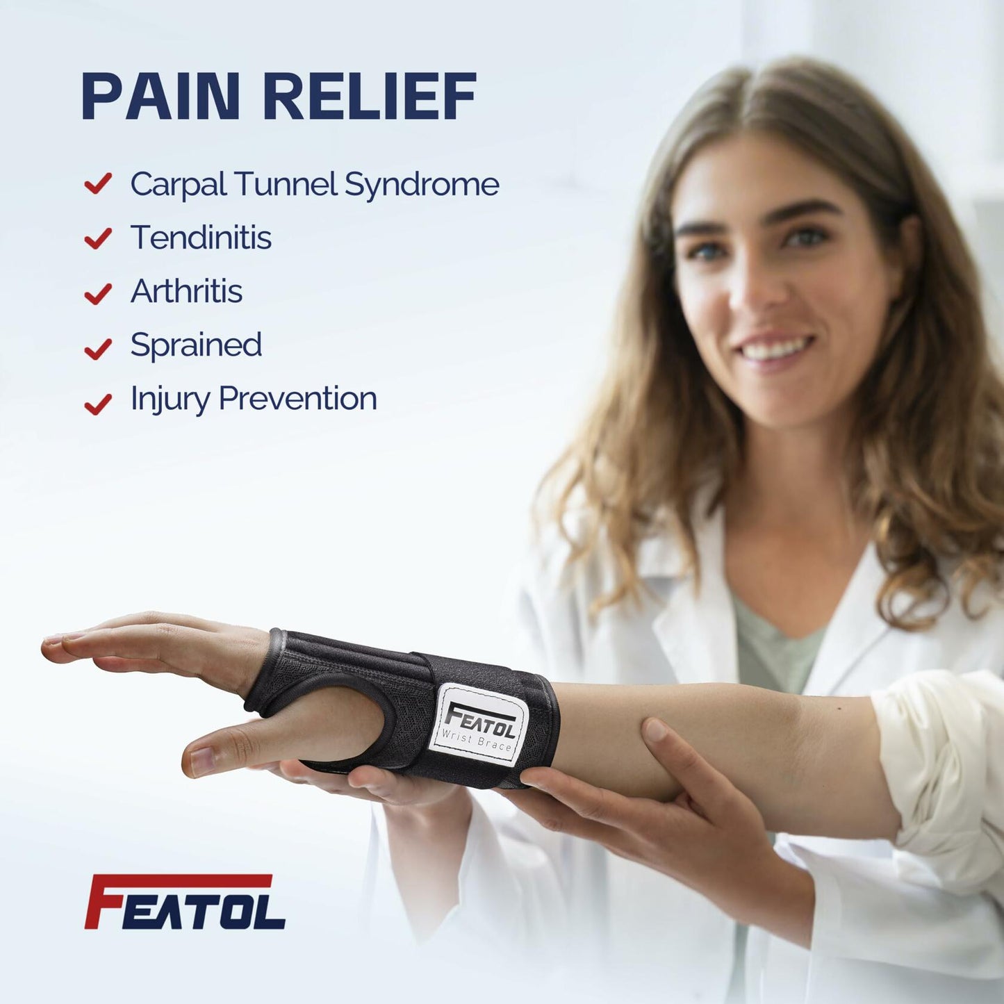[Like_new] FEATOL Carpal Tunnel Wrist Brace 2 Pack Pain Relief 6.5'' Black Size M