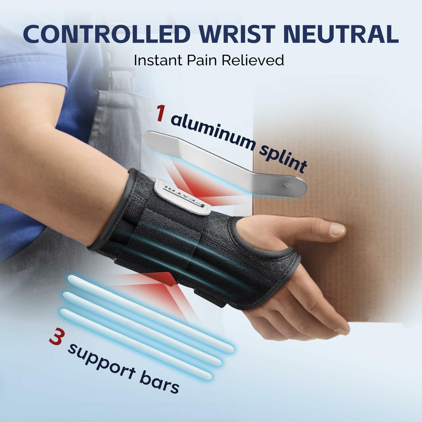 [Like_new] FEATOL Carpal Tunnel Wrist Brace 2 Pack Pain Relief 6.5'' Black Size M
