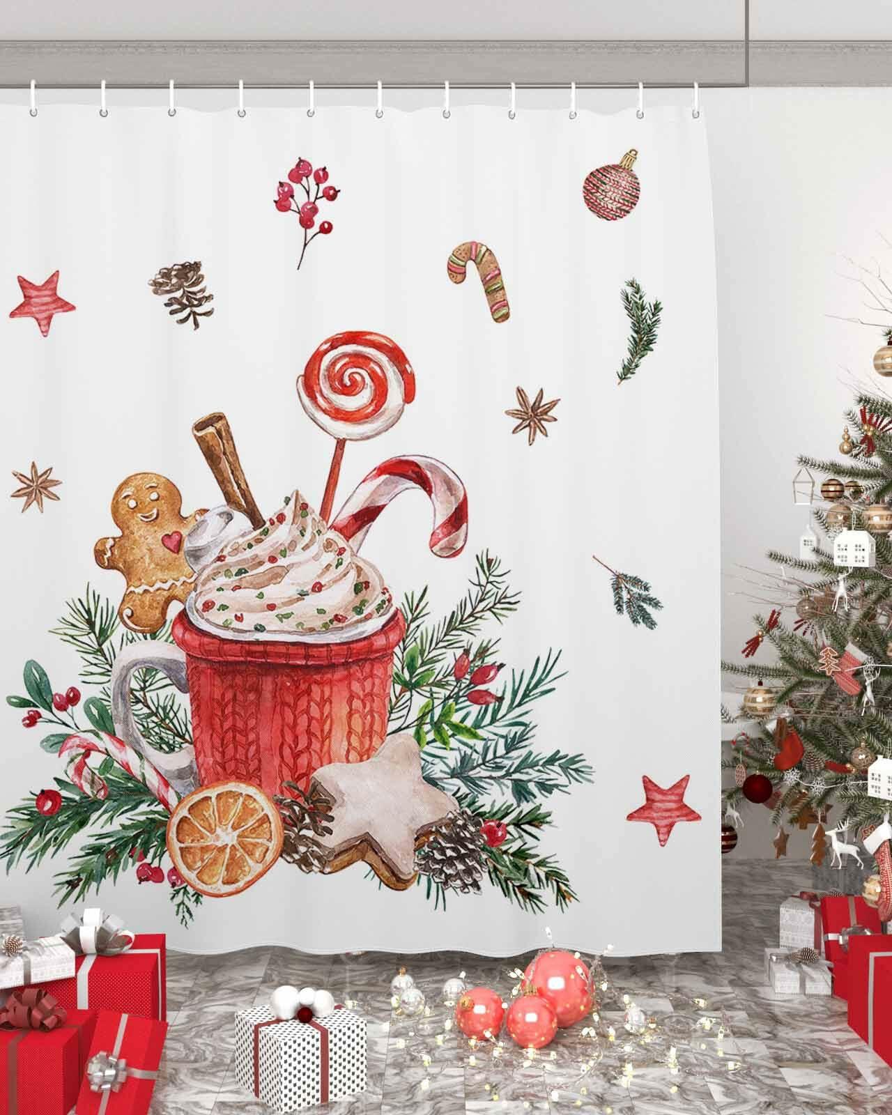 Christmas Gingerbread Man Shower Curtain Waterproof 72x72 Xmas Holiday Decor