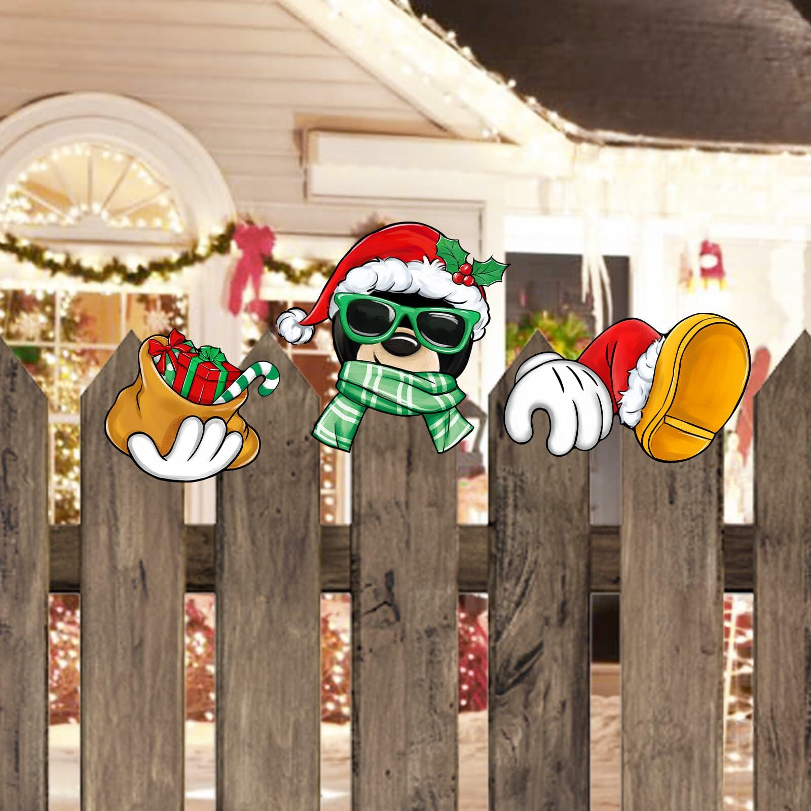 Bolisom Christmas Fence Peeker Garden Yard Sign Outdoor Xmas Decor