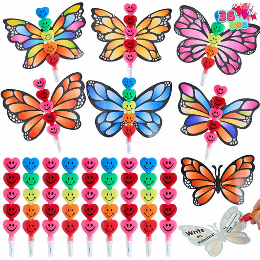 JOYIN 36PCS Valentines Day Kids Party Favor Set Butterfly Pencils Cards