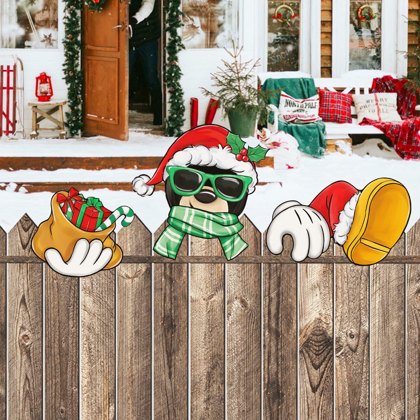 Bolisom Christmas Fence Peeker Garden Yard Sign Outdoor Xmas Decor