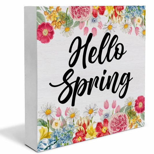 Rustic Flower Market Wood Sign Spring Decor Tabletop Shelf 5x5 Inches