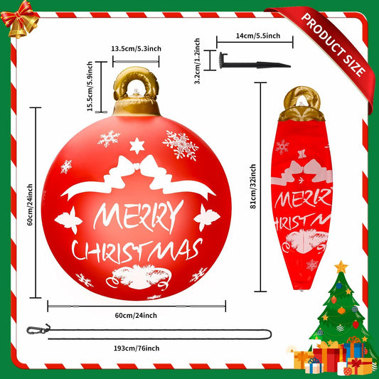 2 Pcs 32in PVC Inflatable Christmas Ball Ornaments Santa Claus Outdoor Decor