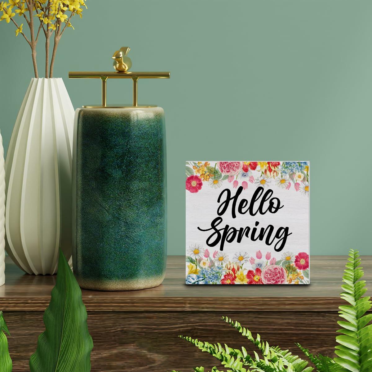 Rustic Flower Market Wood Sign Spring Decor Tabletop Shelf 5x5 Inches