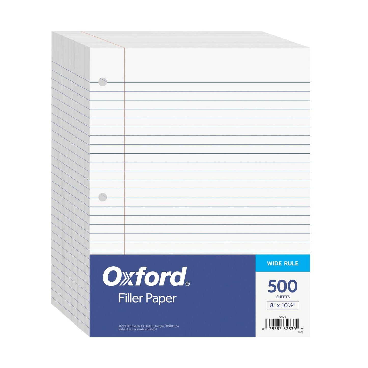 Oxford Wide Ruled Filler Paper 8x10.5in 3-Hole Punch 500 Sheets White