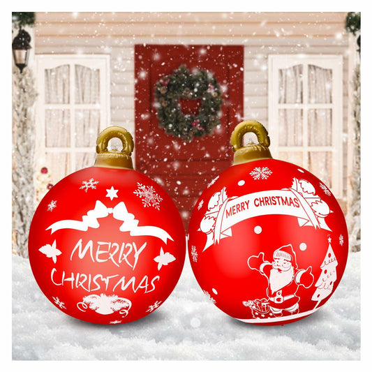 2 Pcs 32in PVC Inflatable Christmas Ball Ornaments Santa Claus Outdoor Decor