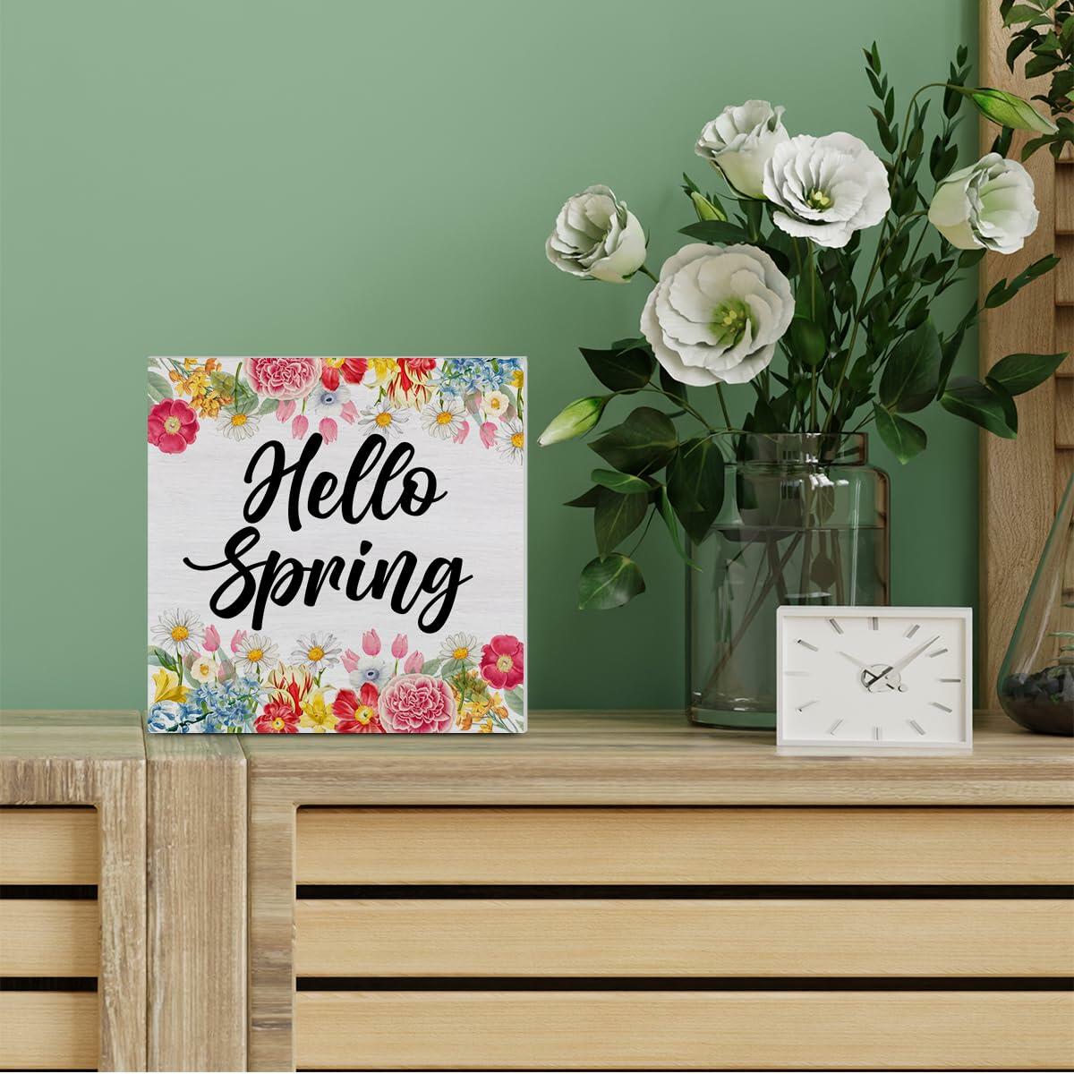 Rustic Flower Market Wood Sign Spring Decor Tabletop Shelf 5x5 Inches