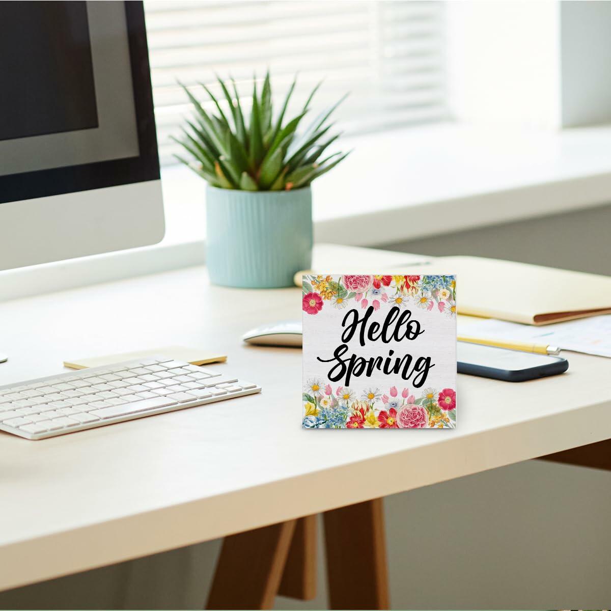 Rustic Flower Market Wood Sign Spring Decor Tabletop Shelf 5x5 Inches