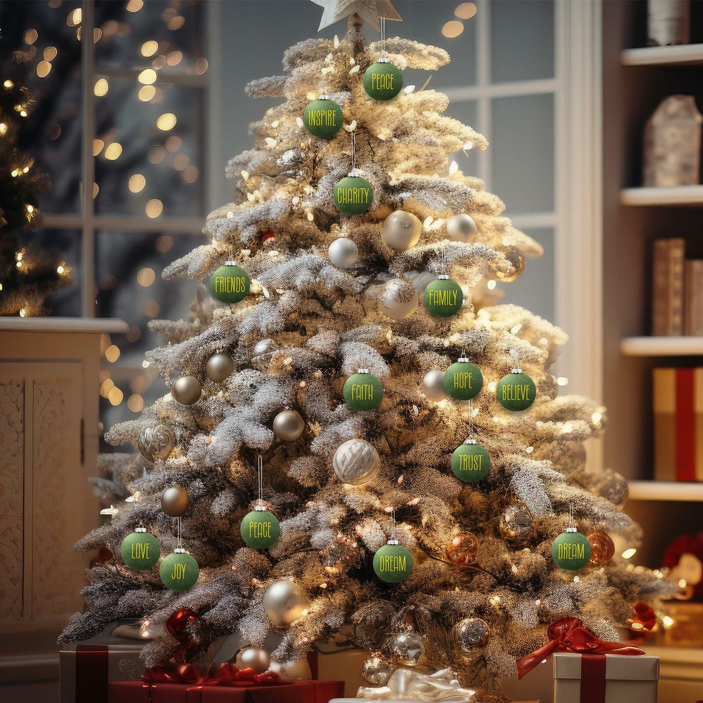 HyDren Velvet Easter Balls 2.36in Flocked Green Ornaments 12 Pcs
