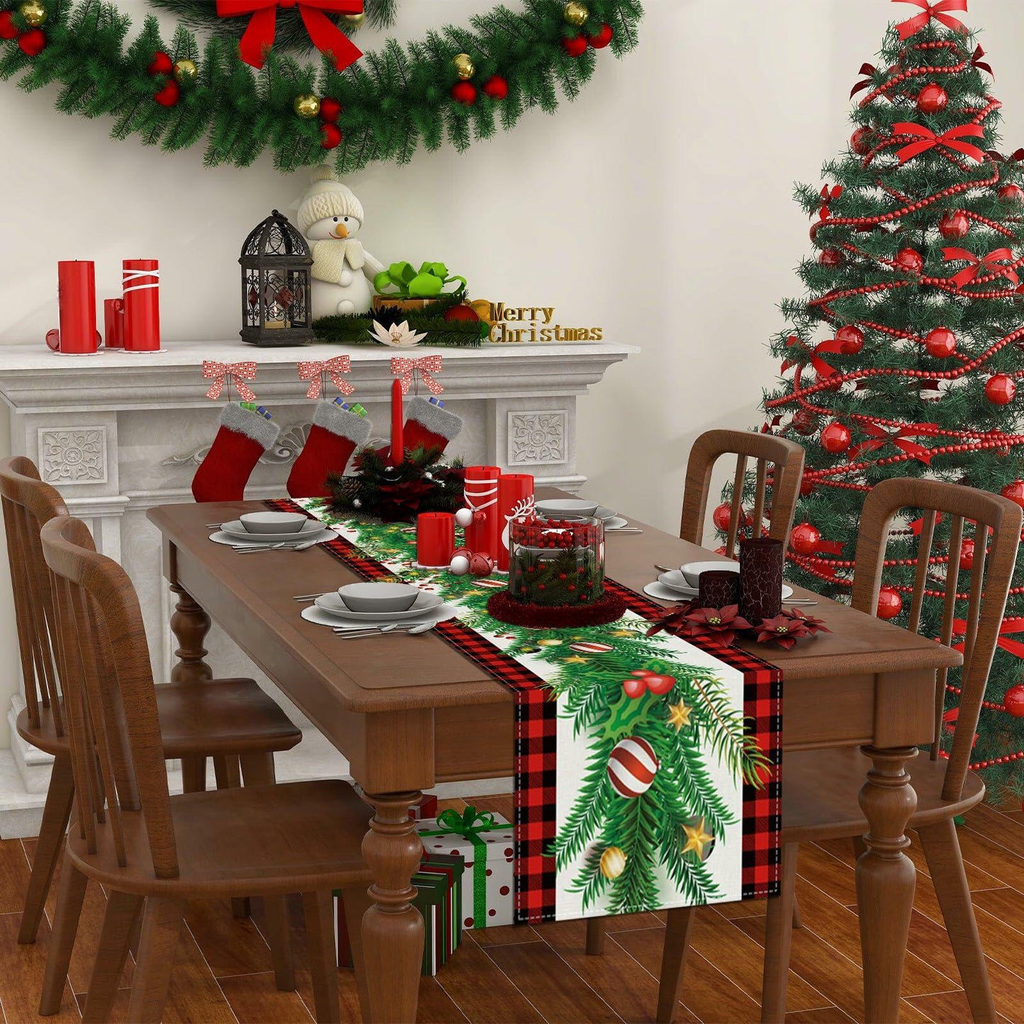 Linen Christmas Table Runner Winter Xmas Decorations 13x72 Inch