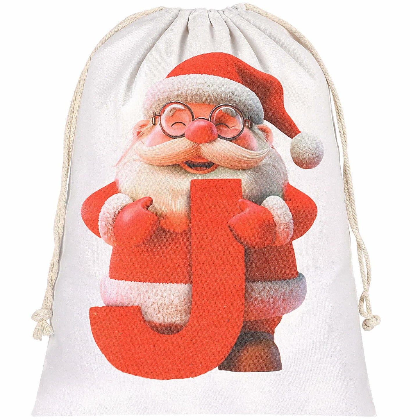 CCINEE Canvas Santa Sack Personalized Letter J Drawstring Red 27x20in