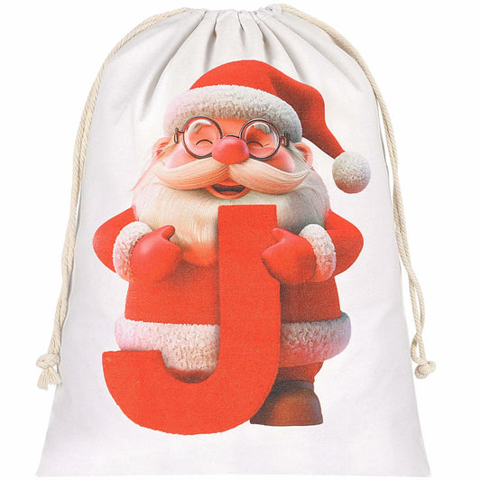 CCINEE Canvas Santa Sack Personalized Letter J Drawstring Red 27x20in