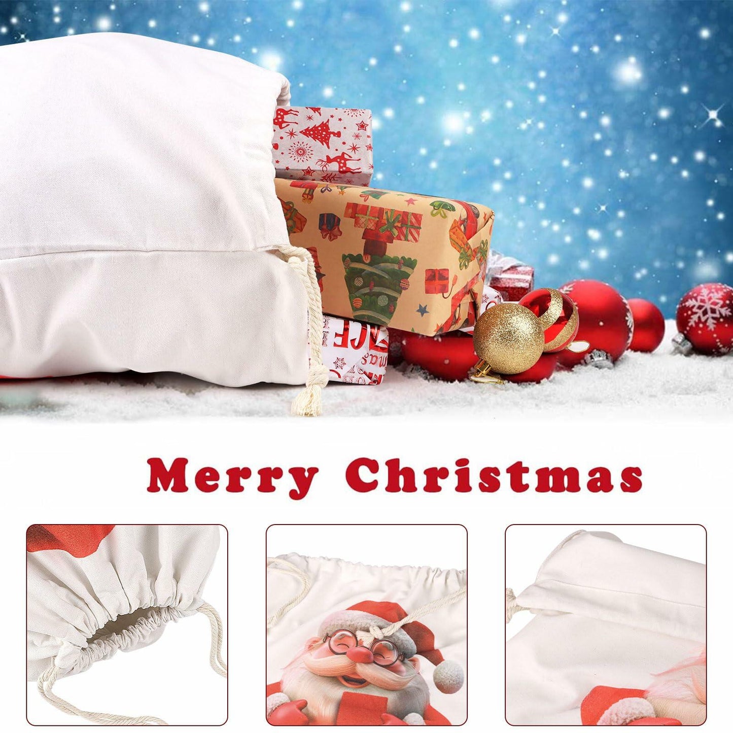 CCINEE Canvas Santa Sack Personalized Letter J Drawstring Red 27x20in