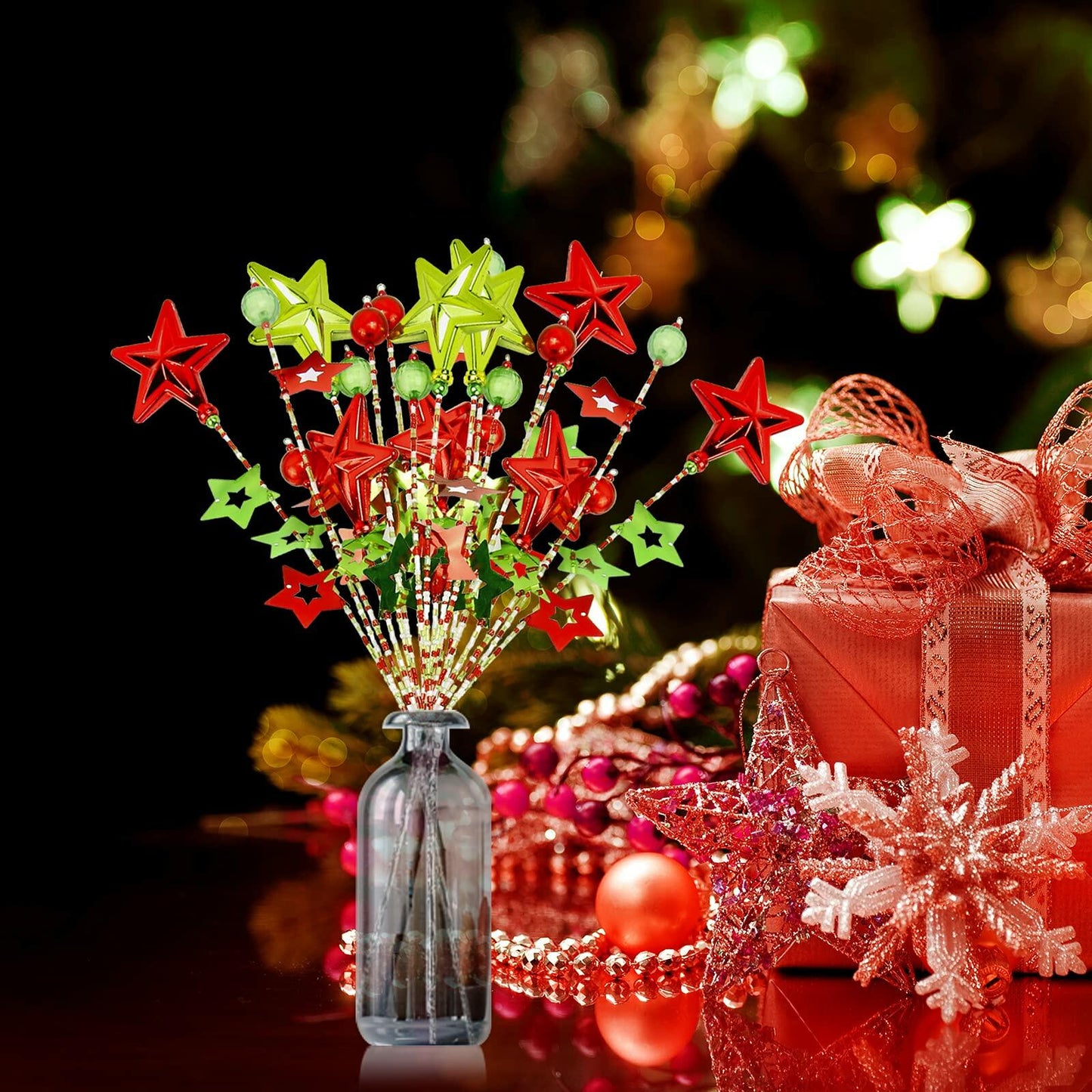 17" Red Green White Christmas Tree Topper Star Beads Sequin Decor