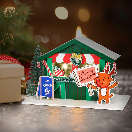 [Like_new] Zqoyn LED Christmas Village House Decor Set Deer Indoor Table Decor