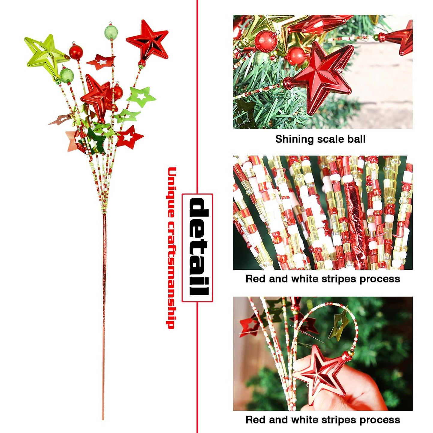 17" Red Green White Christmas Tree Topper Star Beads Sequin Decor