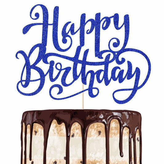 Handmade Flash Happy Birthday Cake Topper Black Birthday Party Decor