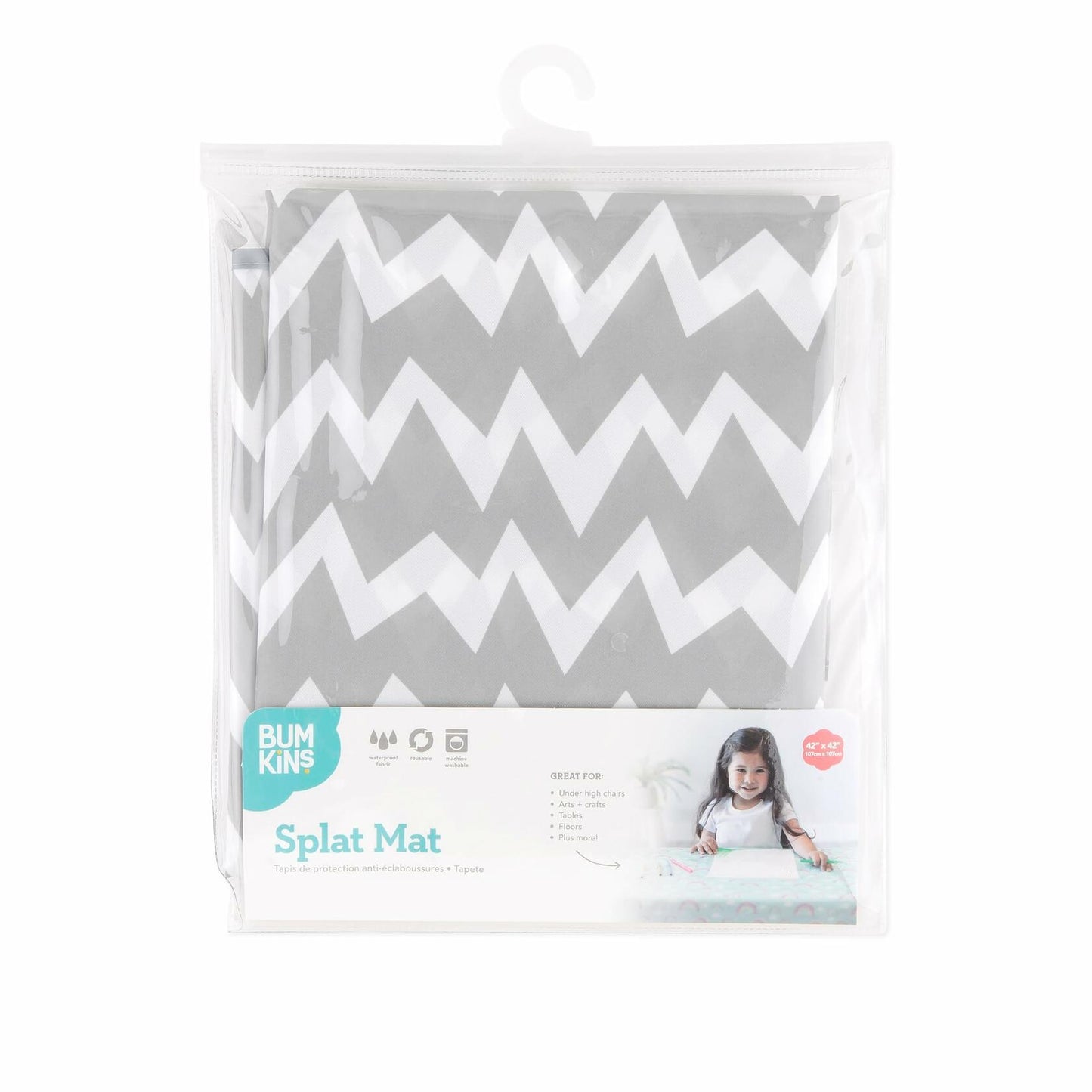 Bumkins Baby Splat Mat Waterproof Reusable 42x42in Gray Chevron