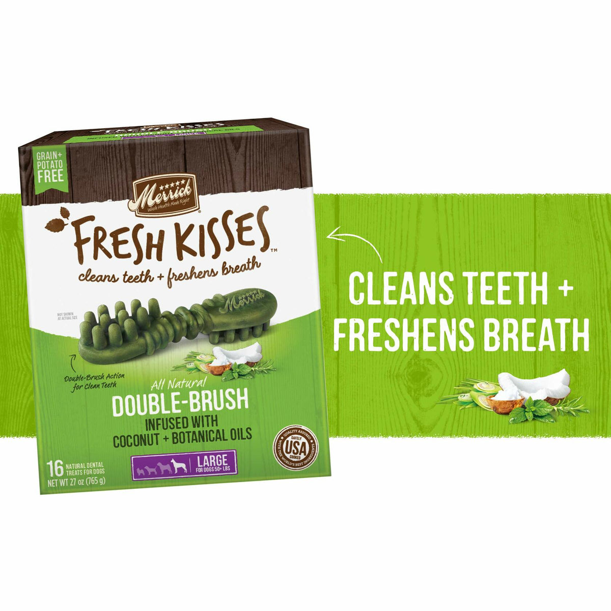 [Like New] BestBy06/25 Merrick Fresh Kisses Dental Chews Large Dogs 50+ lbs Coconut 16 ct
