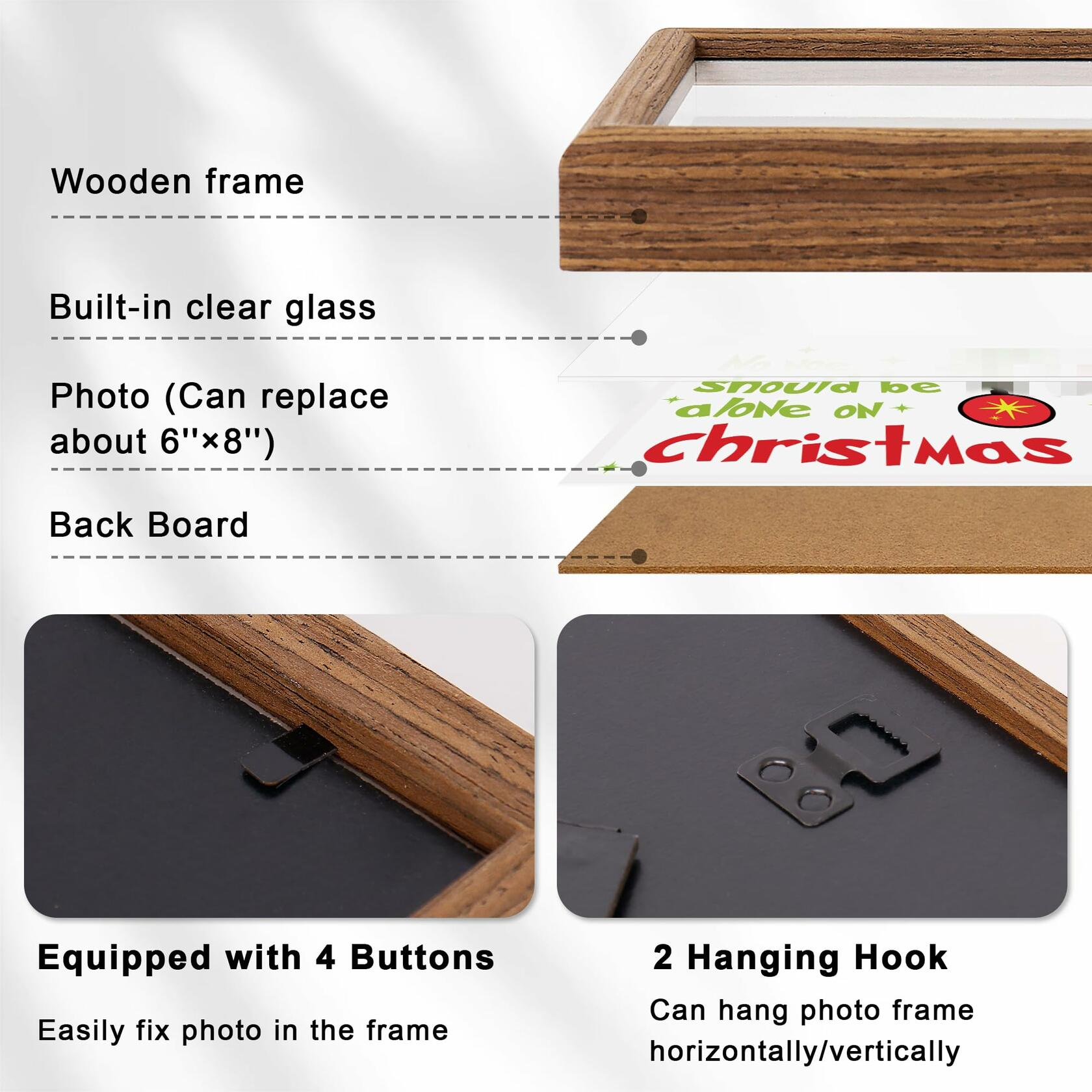 HitToys Christmas Photo Frame 6x8 Wood Sign White Xmas Wall Decor