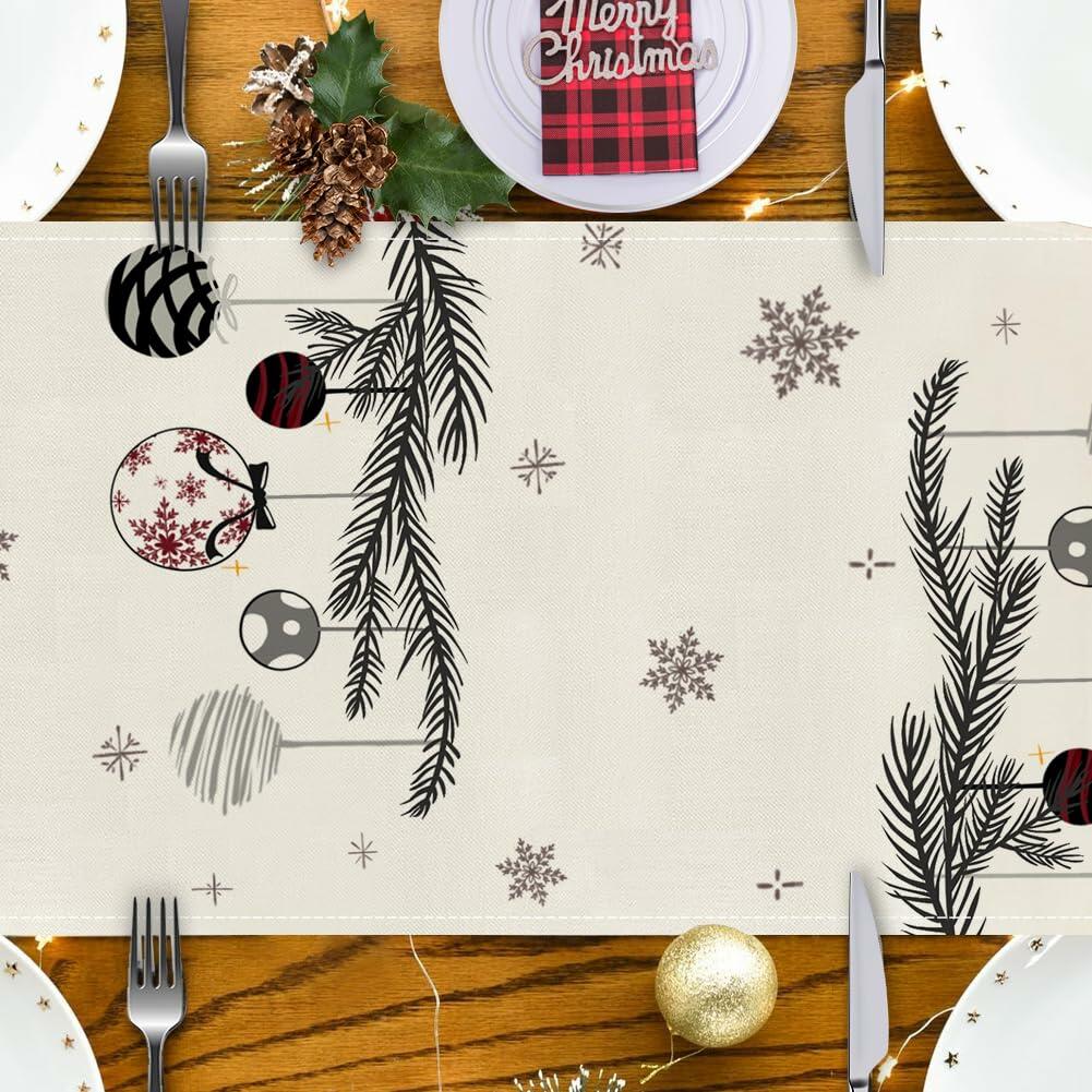 ARGOOFG Christmas Trees Table Runner Burgundy 13x72 Inch Seasonal Holiday