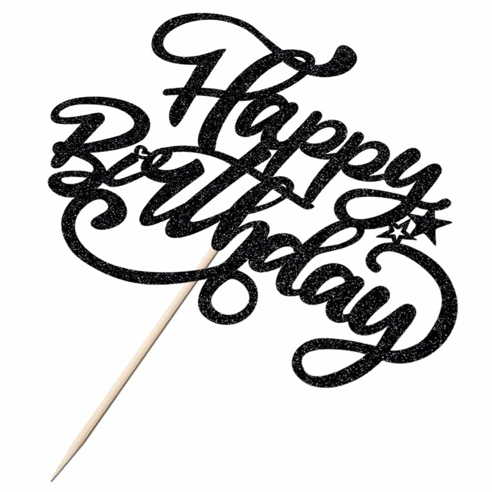 [Like_new] Crseniny Happy Birthday Cake Topper Black Glitter Party Decoration Black