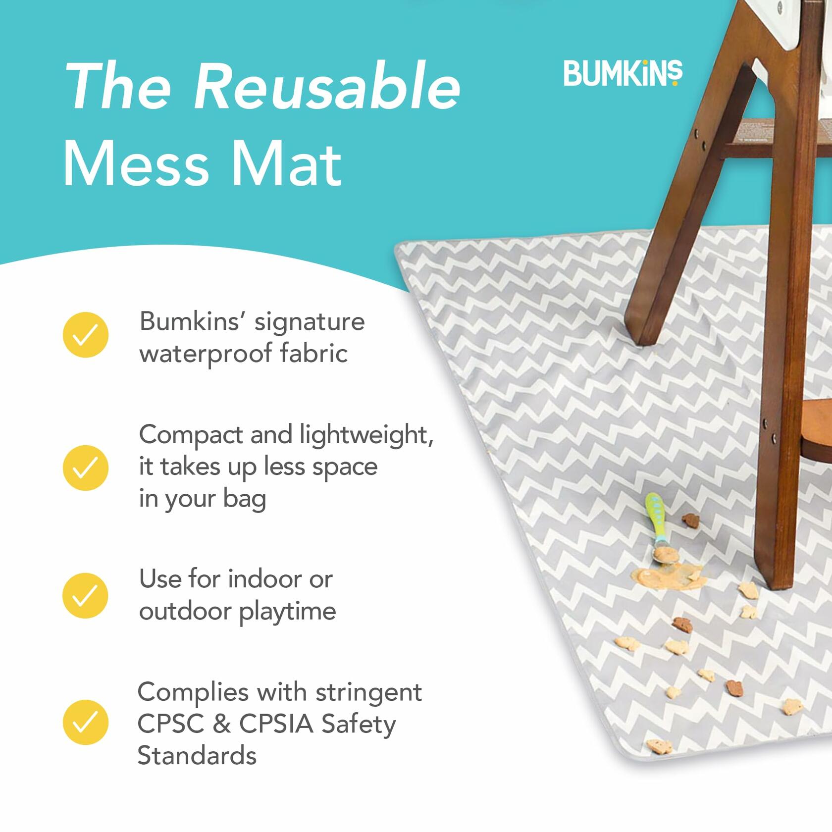 Bumkins Baby Splat Mat Waterproof Reusable 42x42in Gray Chevron