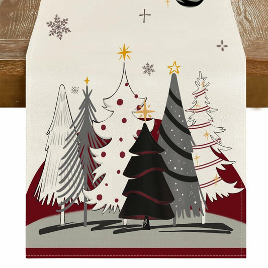 ARGOOFG Christmas Trees Table Runner Burgundy 13x72 Inch Seasonal Holiday