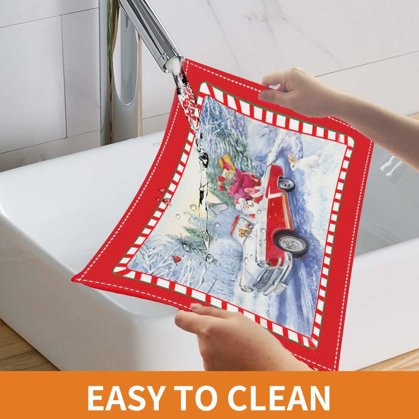 MAJOYLIFE Christmas Placemats Set of 4 16.5x12.5 Rectangle Santa Claus