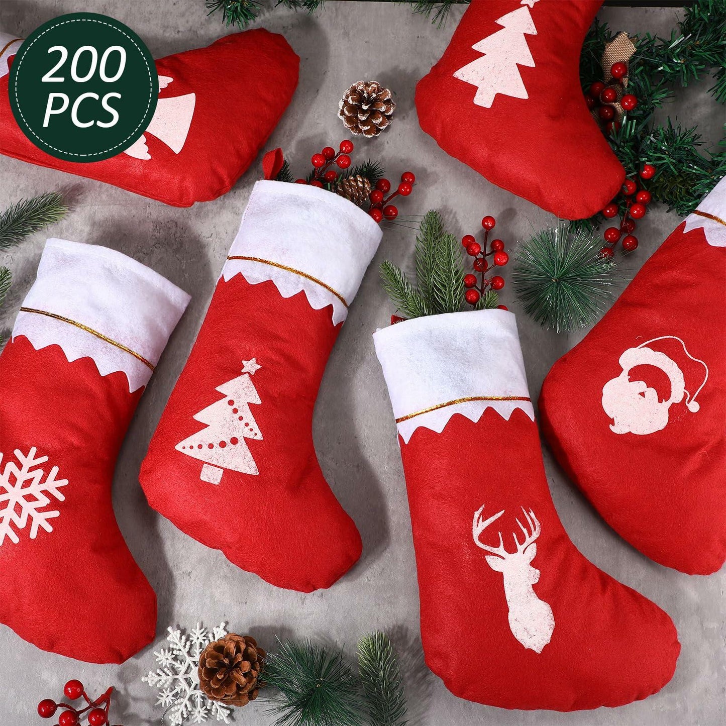 Zubebe 200 Pcs Red Felt Christmas Stockings Rustic Xmas Decor 15 Inch