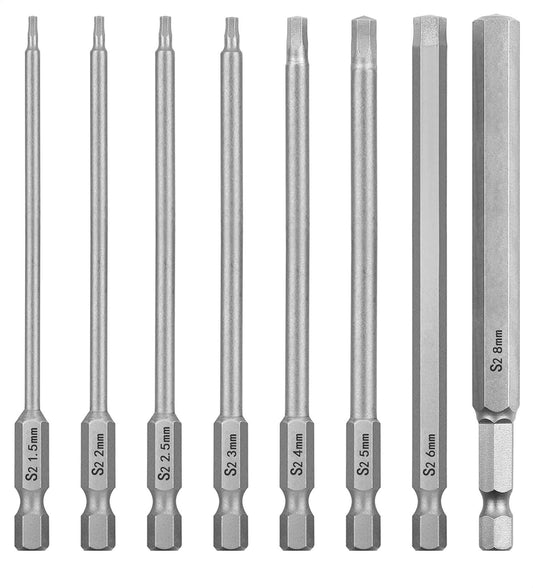 WEALD TRIBE 8pc 1/4" Hex Metric Screwdriver Bit Set S2 Steel Magnetic 4 Inch