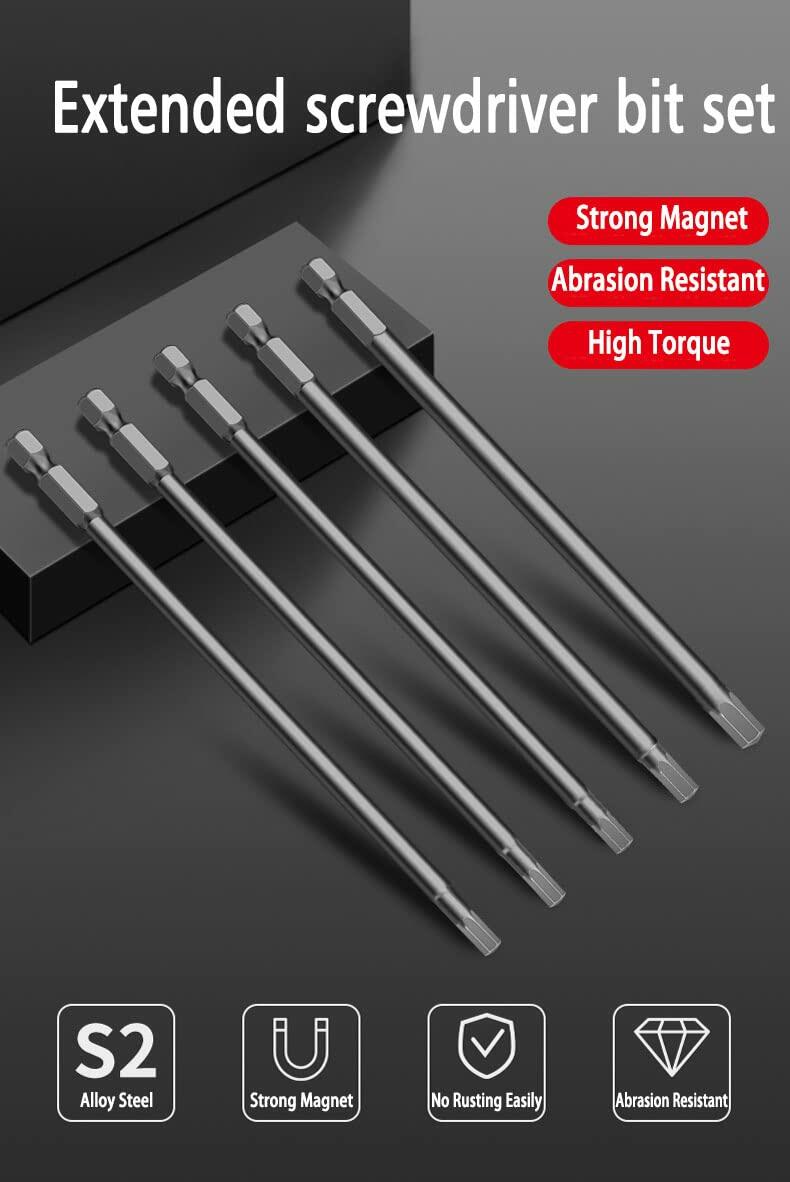 WEALD TRIBE 8pc 1/4" Hex Metric Screwdriver Bit Set S2 Steel Magnetic 4 Inch