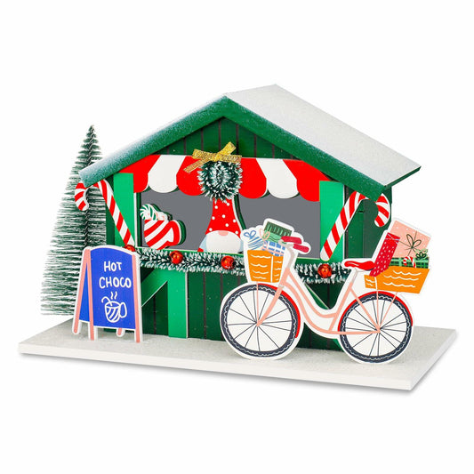 [Like_new] Zqoyn LED Lighted Christmas Village Set Indoor Table Decor Bicycle